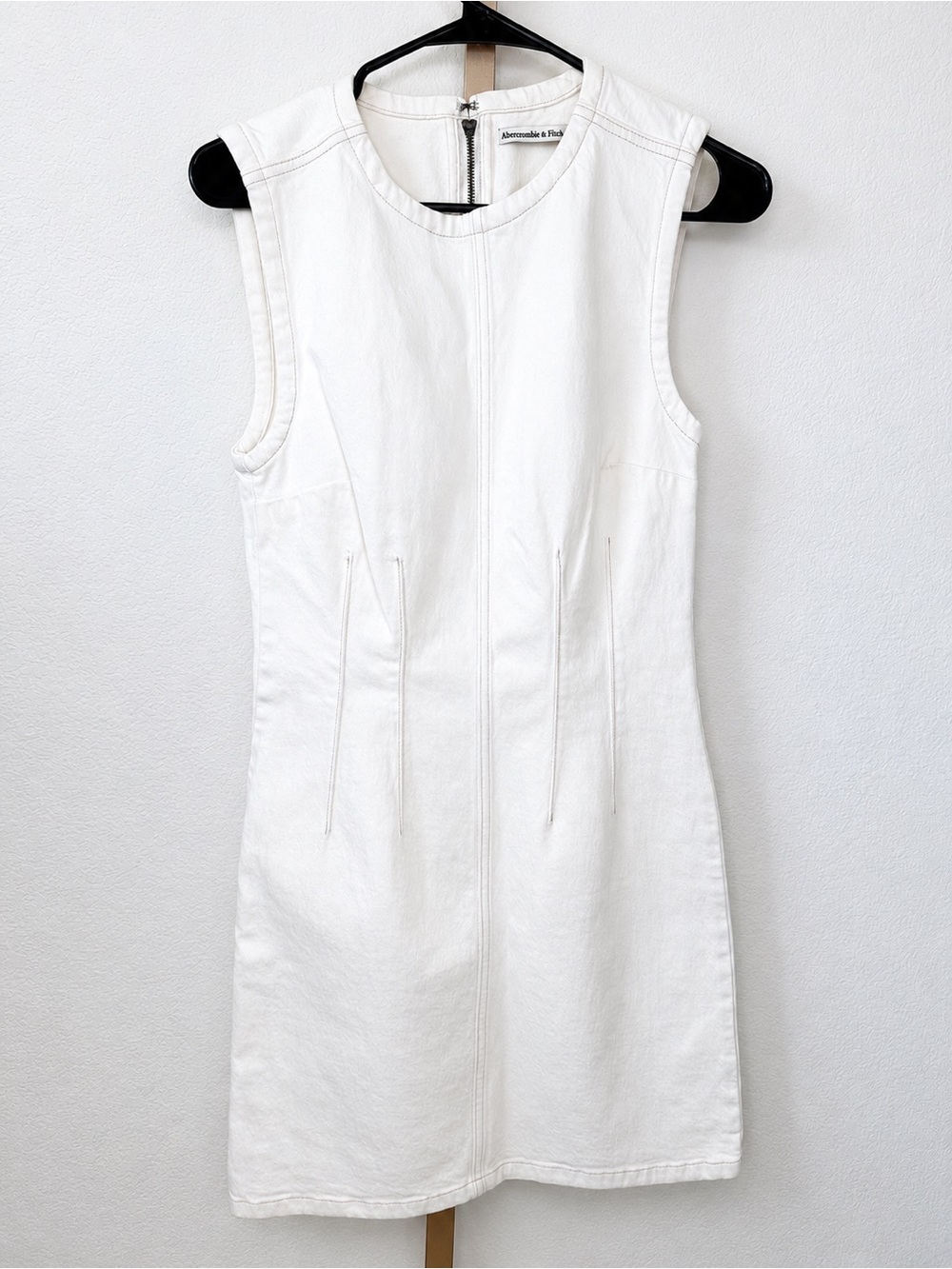 Abercrombie & Fitch White Denim Mini Dress | Size XST | Zip Back